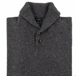 J. Crew Grey Wool Ribbed Knit Flecked Thick Piped Shawl Sweater.